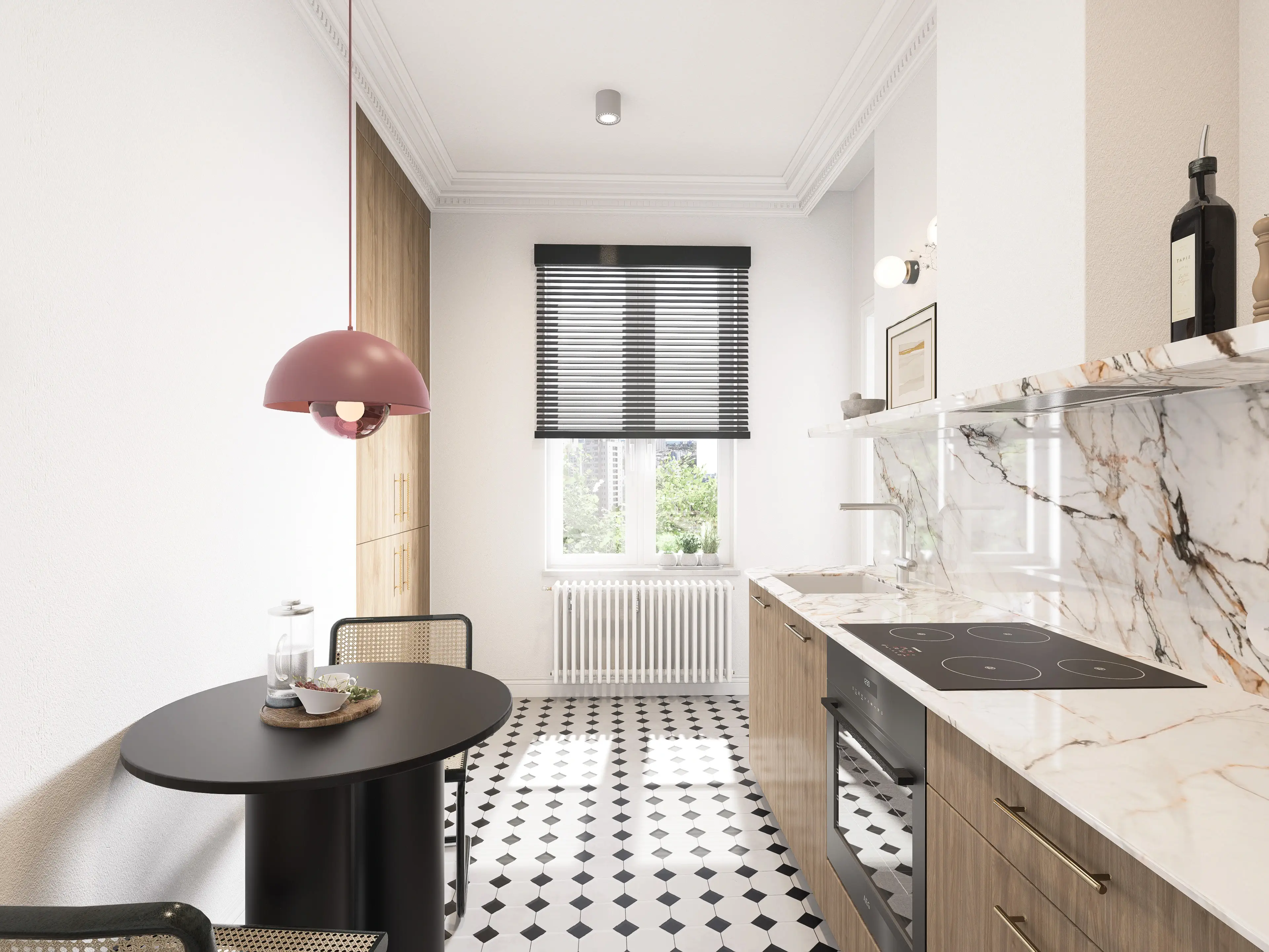 Projektowanie Wnętrz Elbląg - JAVA Architekci - Kuchnia z marmurowym blatem